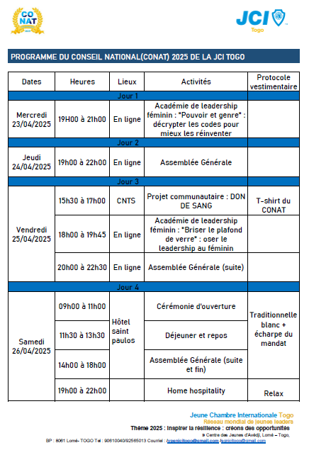 PROGRAMME DU CONAT 2025